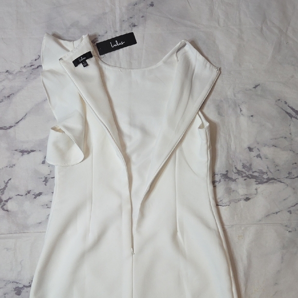 Lulu's Elegant Ruffle Shoulder White Mini Dress - Picture 7 of 8
